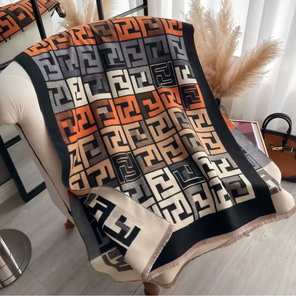 Source Unknown F Poncho Scarf Orange Black Multi OS - Picture 3 of 13